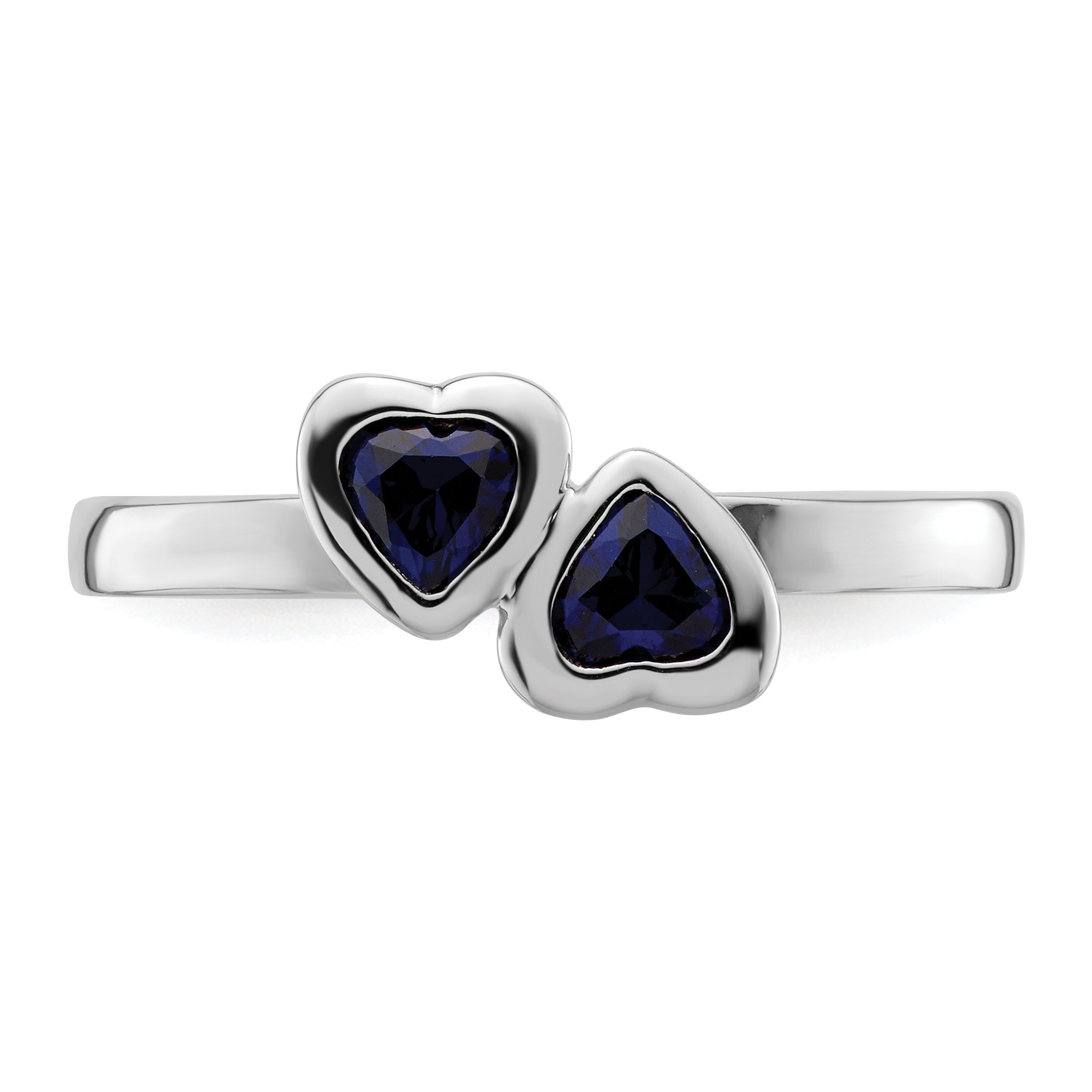 Sterlingsilber Stapelbar Expressions Cr. Saphir Doppelt Herz Ring