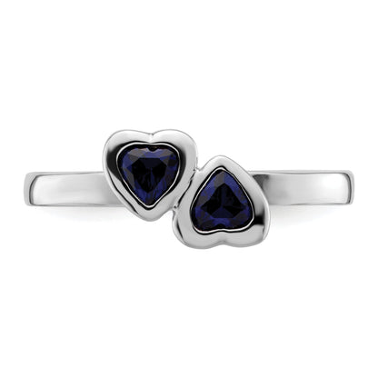 Sterlingsilber Stapelbar Expressions Cr. Saphir Doppelt Herz Ring
