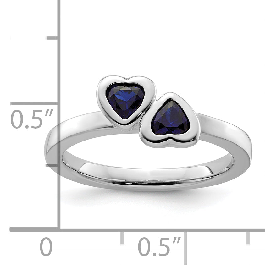 Sterlingsilber Stapelbar Expressions Cr. Saphir Doppelt Herz Ring