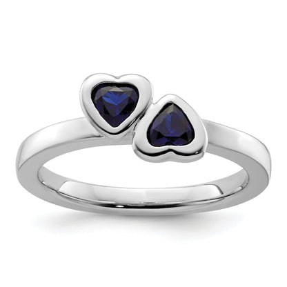 Sterlingsilber Stapelbar Expressions Cr. Saphir Doppelt Herz Ring