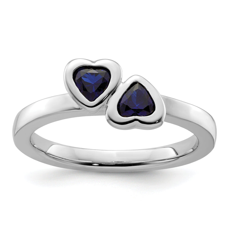 Sterlingsilber Stapelbar Expressions Cr. Saphir Doppelt Herz Ring