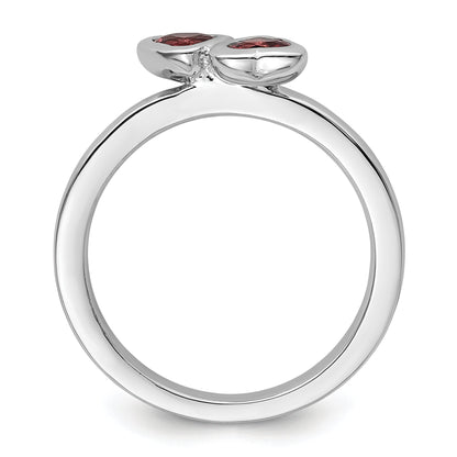 Sterlingsilber Stapelbar Expressions Rosa Turmalin Doppelt Herz Ring
