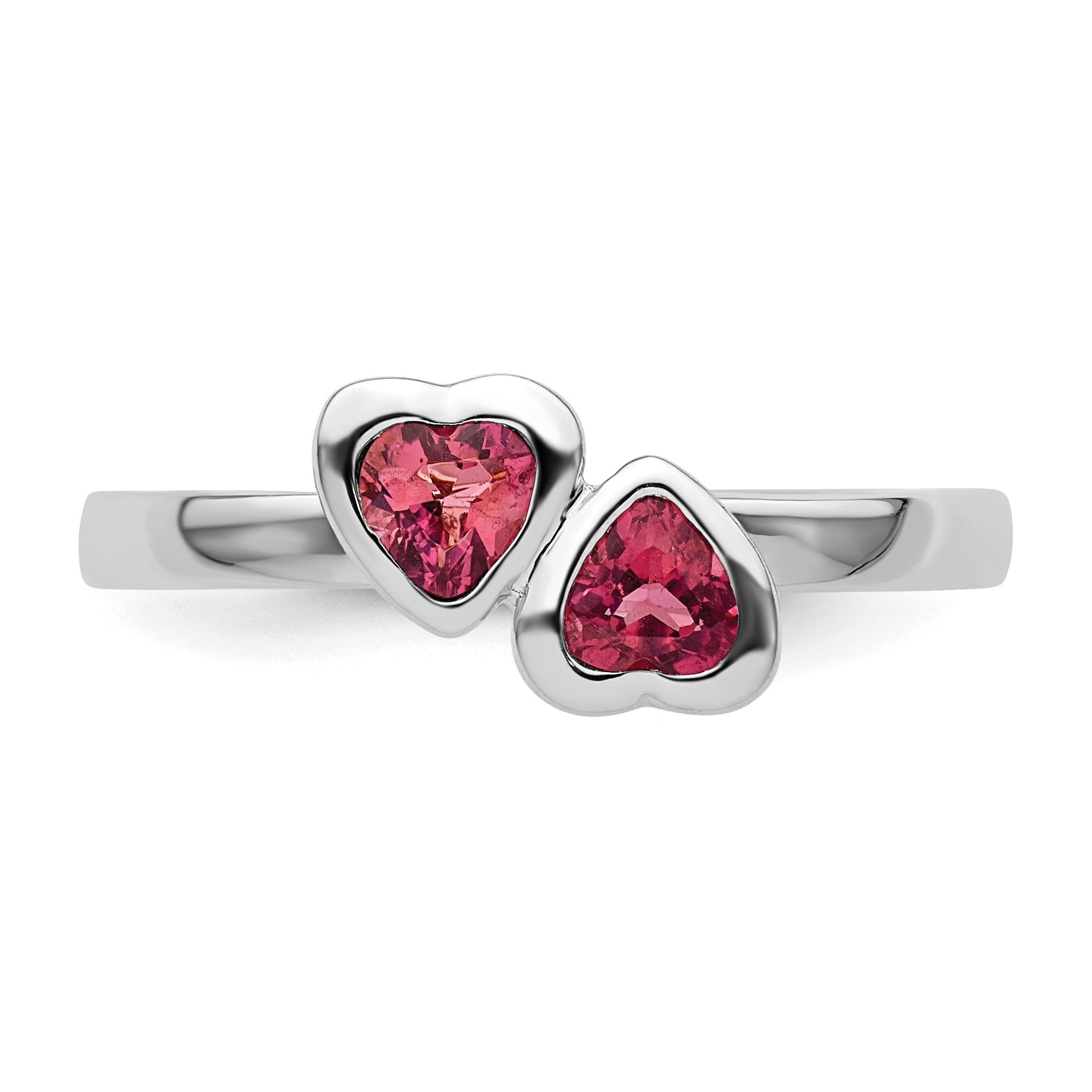 Sterlingsilber Stapelbar Expressions Rosa Turmalin Doppelt Herz Ring