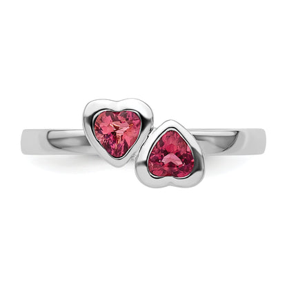 Sterlingsilber Stapelbar Expressions Rosa Turmalin Doppelt Herz Ring