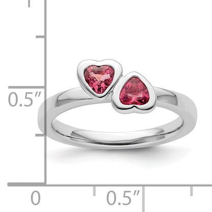 Sterlingsilber Stapelbar Expressions Rosa Turmalin Doppelt Herz Ring