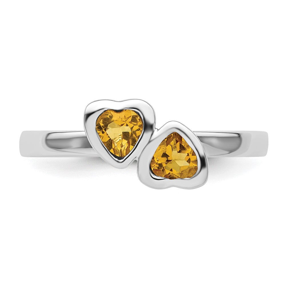Sterlingsilber Stapelbar Expressions Citrin Doppelt Herz Ring