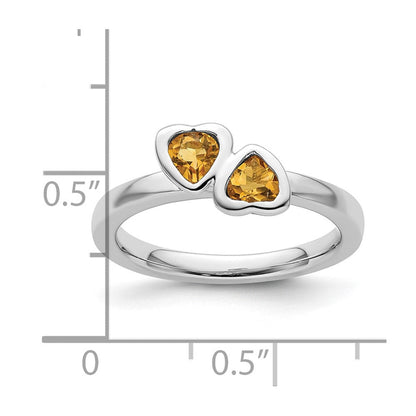 Sterlingsilber Stapelbar Expressions Citrin Doppelt Herz Ring