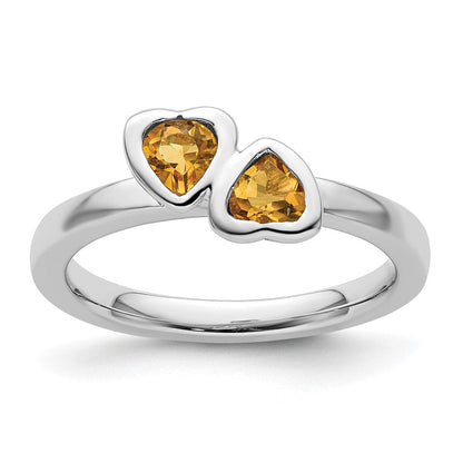 Sterlingsilber Stapelbar Expressions Citrin Doppelt Herz Ring