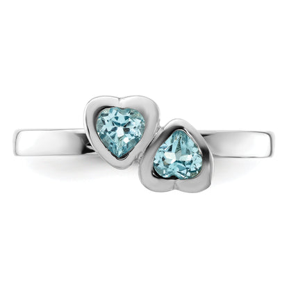 Sterlingsilber Stapelbar Expressions Blautopas Doppelt Herz Ring