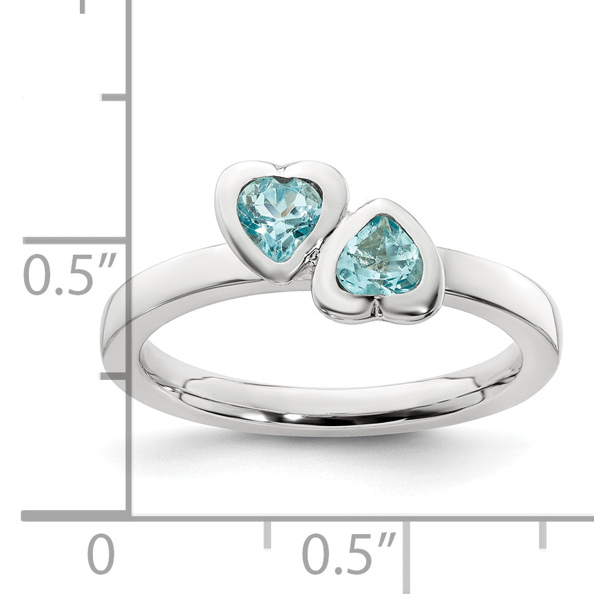 Sterlingsilber Stapelbar Expressions Blautopas Doppelt Herz Ring