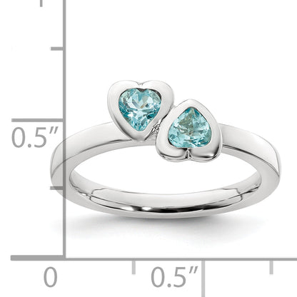 Sterlingsilber Stapelbar Expressions Blautopas Doppelt Herz Ring