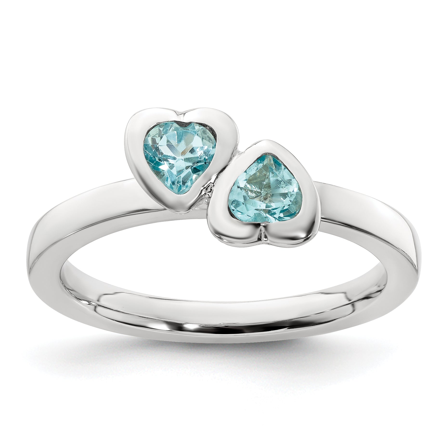 Sterlingsilber Stapelbar Expressions Blautopas Doppelt Herz Ring