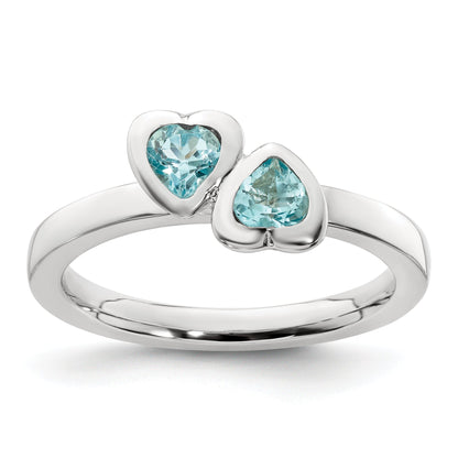 Sterlingsilber Stapelbar Expressions Blautopas Doppelt Herz Ring