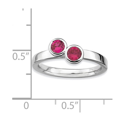 Sterlingsilber Stapelbar Expressions Dbl Rund Erzeugt Rubin Ring (size 8 Nur)