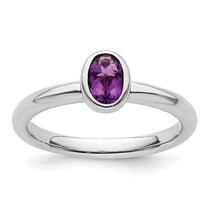 Sterlingsilber Stapelbar Expressions Oval Amethyst Ring