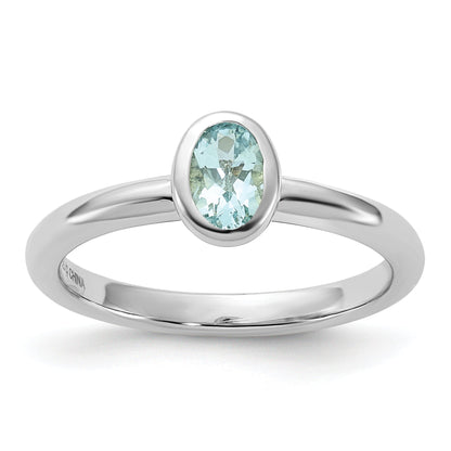 Sterlingsilber Stapelbar Expressions Oval Aquamarin Ring