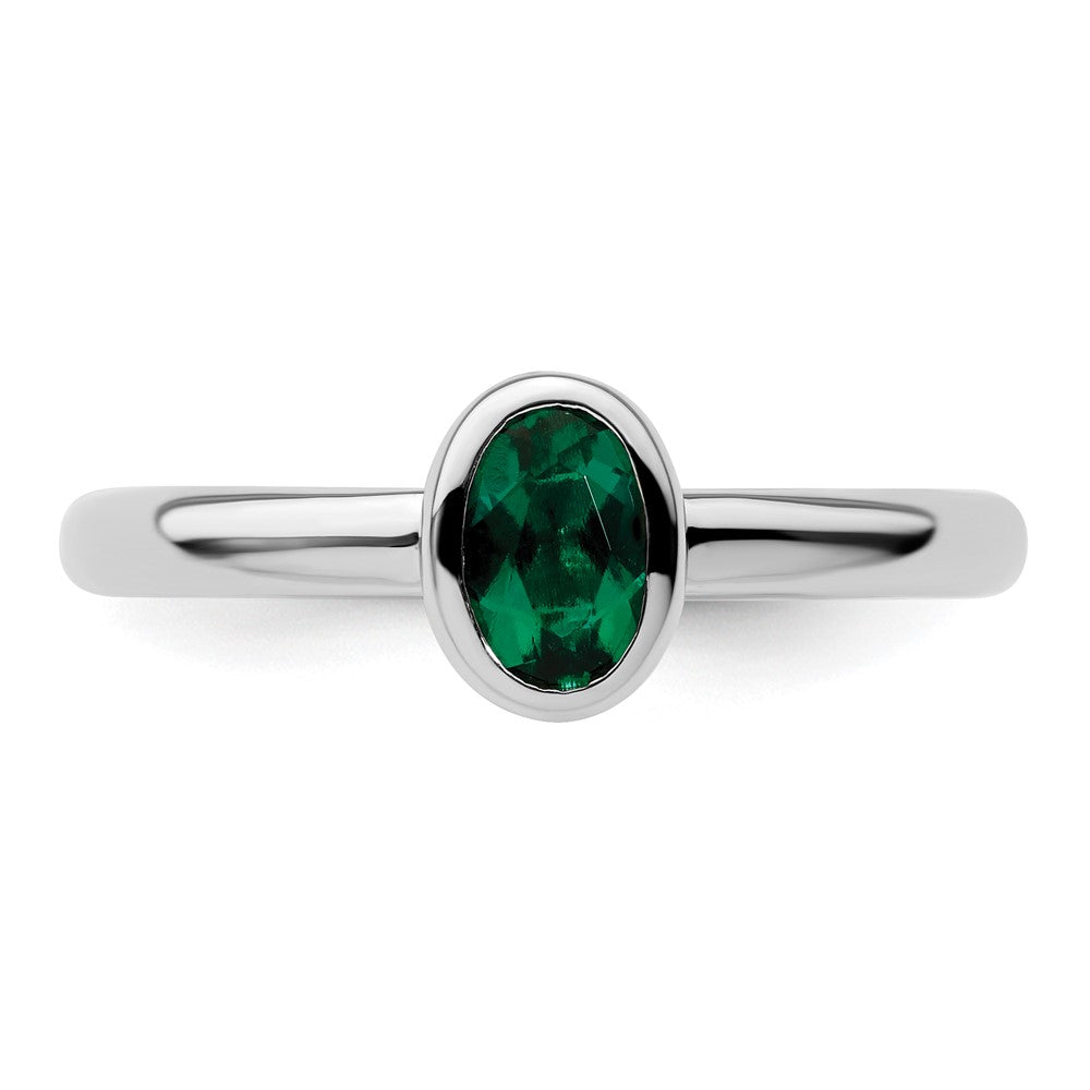 Sterlingsilber Stapelbar Expressions Oval Erzeugt Smaragd Ring