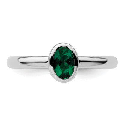 Sterlingsilber Stapelbar Expressions Oval Erzeugt Smaragd Ring