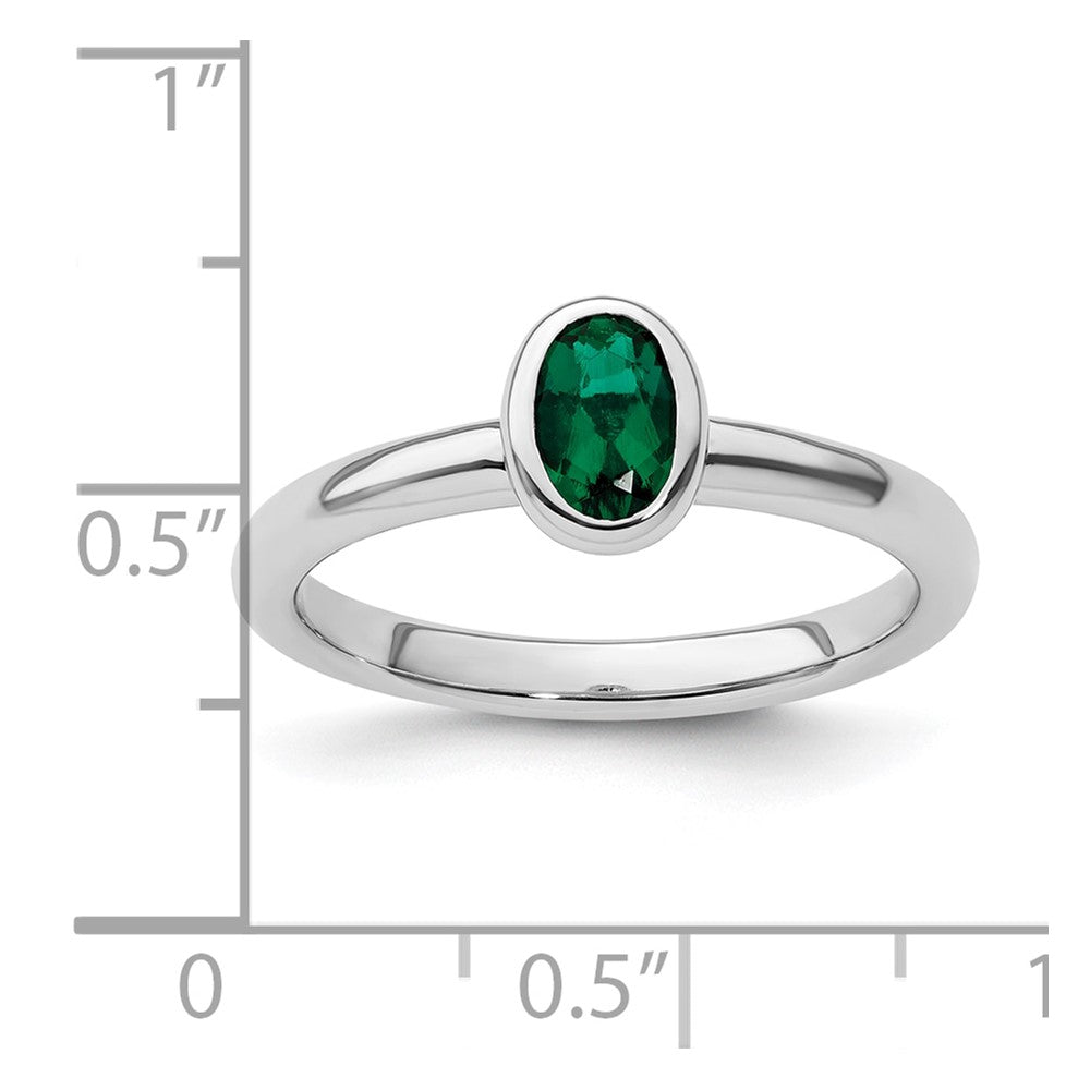 Sterlingsilber Stapelbar Expressions Oval Erzeugt Smaragd Ring