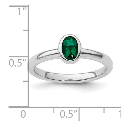 Sterlingsilber Stapelbar Expressions Oval Erzeugt Smaragd Ring