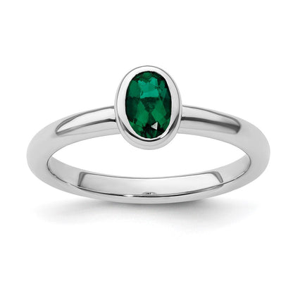 Sterlingsilber Stapelbar Expressions Oval Erzeugt Smaragd Ring