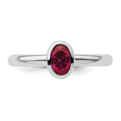 Sterlingsilber Stapelbar Expressions Oval Erzeugt Rubin Ring