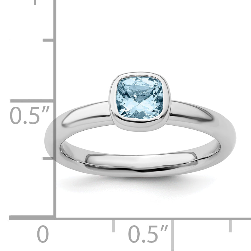 Sterlingsilber Stapelbar Expressions Kissen Schliff Aquamarin Ring