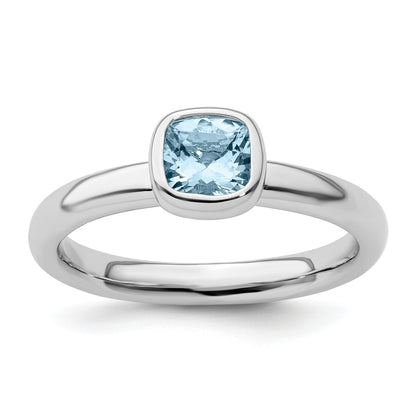 Sterlingsilber Stapelbar Expressions Kissen Schliff Aquamarin Ring