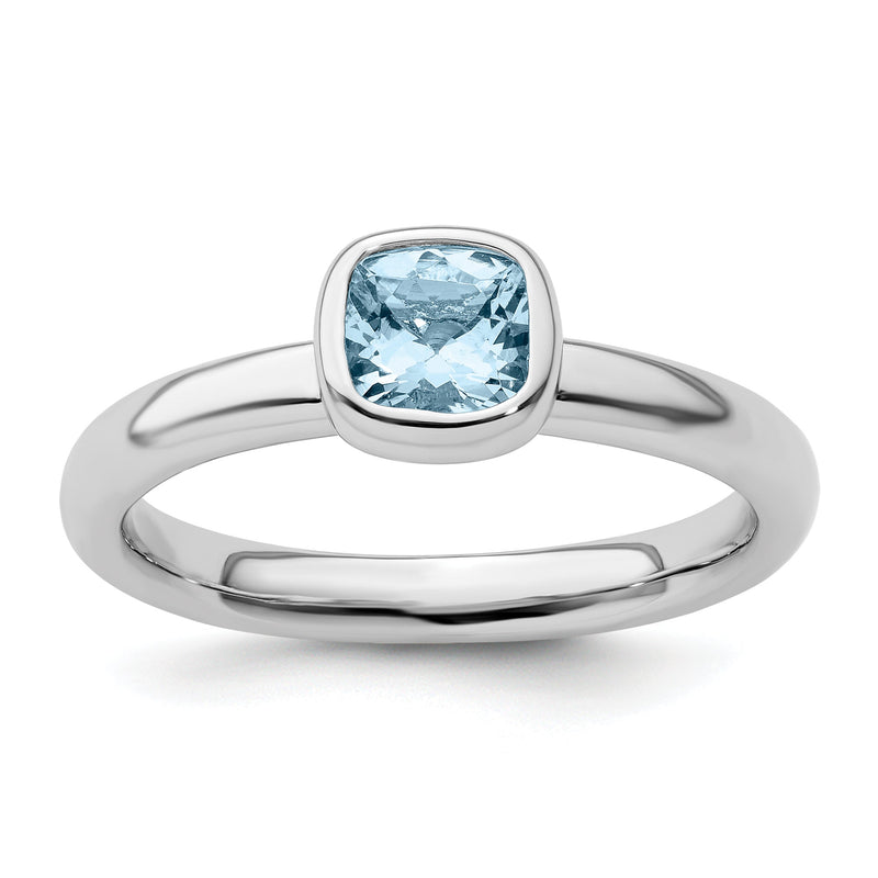 Sterlingsilber Stapelbar Expressions Kissen Schliff Aquamarin Ring