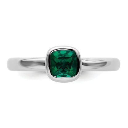 Sterlingsilber Stapelbar Expressions Kissen Schliff Cr. Smaragd Ring