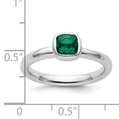 Sterlingsilber Stapelbar Expressions Kissen Schliff Cr. Smaragd Ring