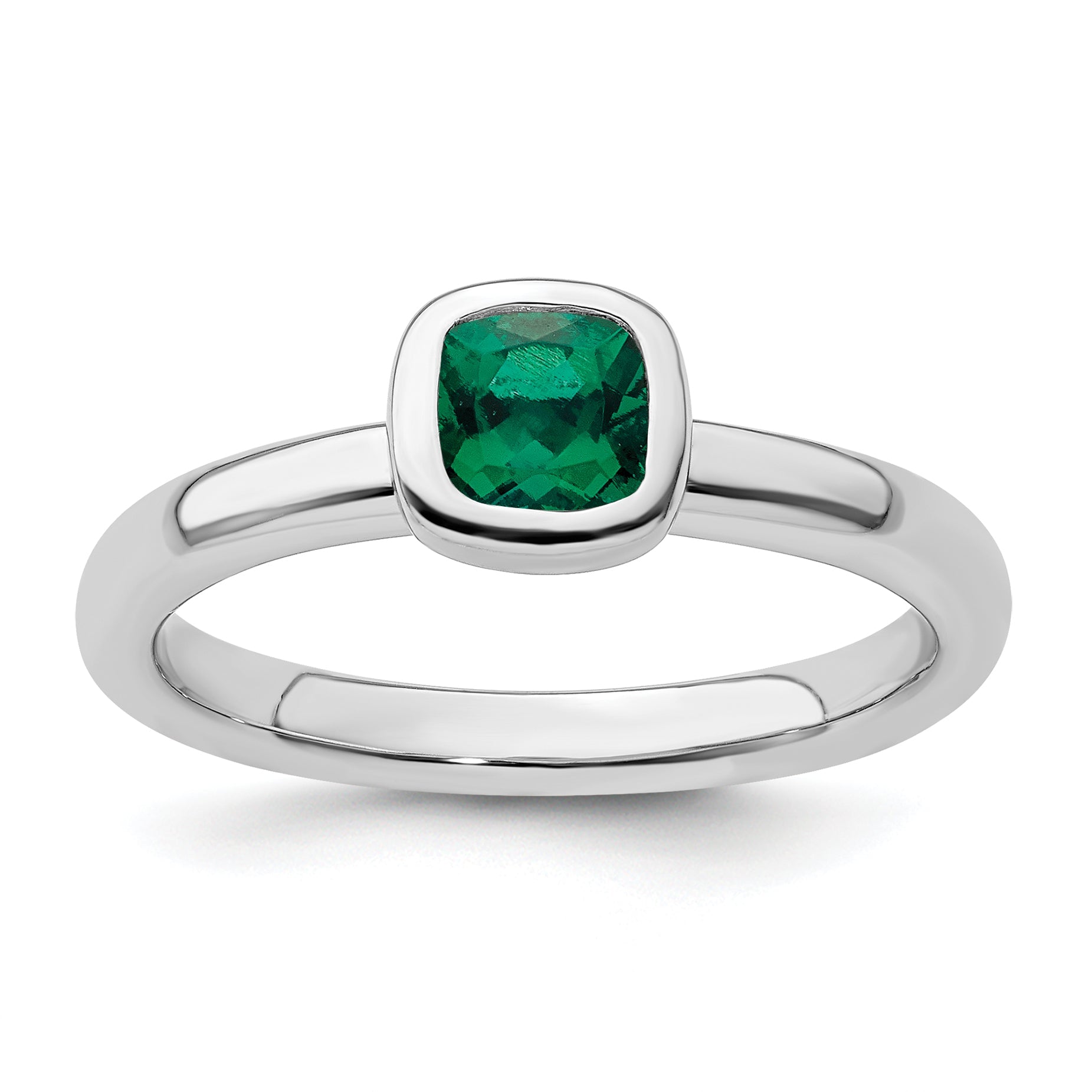 Sterlingsilber Stapelbar Expressions Kissen Schliff Cr. Smaragd Ring