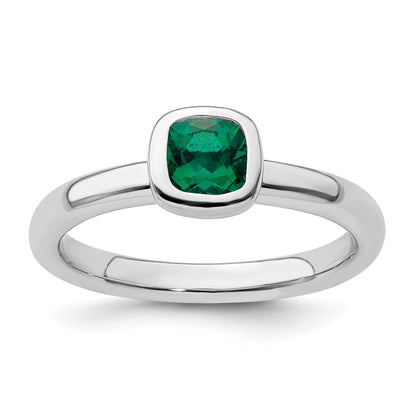 Sterlingsilber Stapelbar Expressions Kissen Schliff Cr. Smaragd Ring