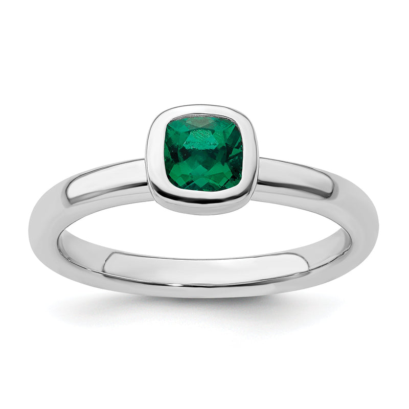 Sterlingsilber Stapelbar Expressions Kissen Schliff Cr. Smaragd Ring