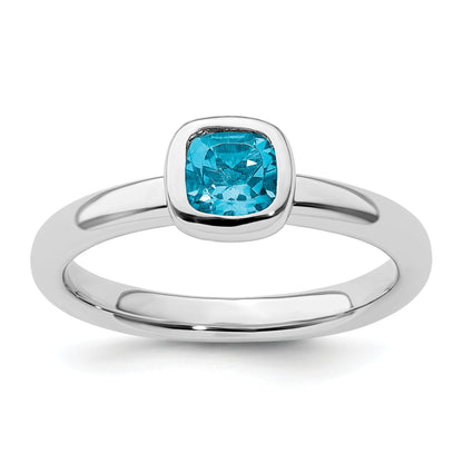 Sterlingsilber Stapelbar Expressions Kissen Schliff Blautopas Ring