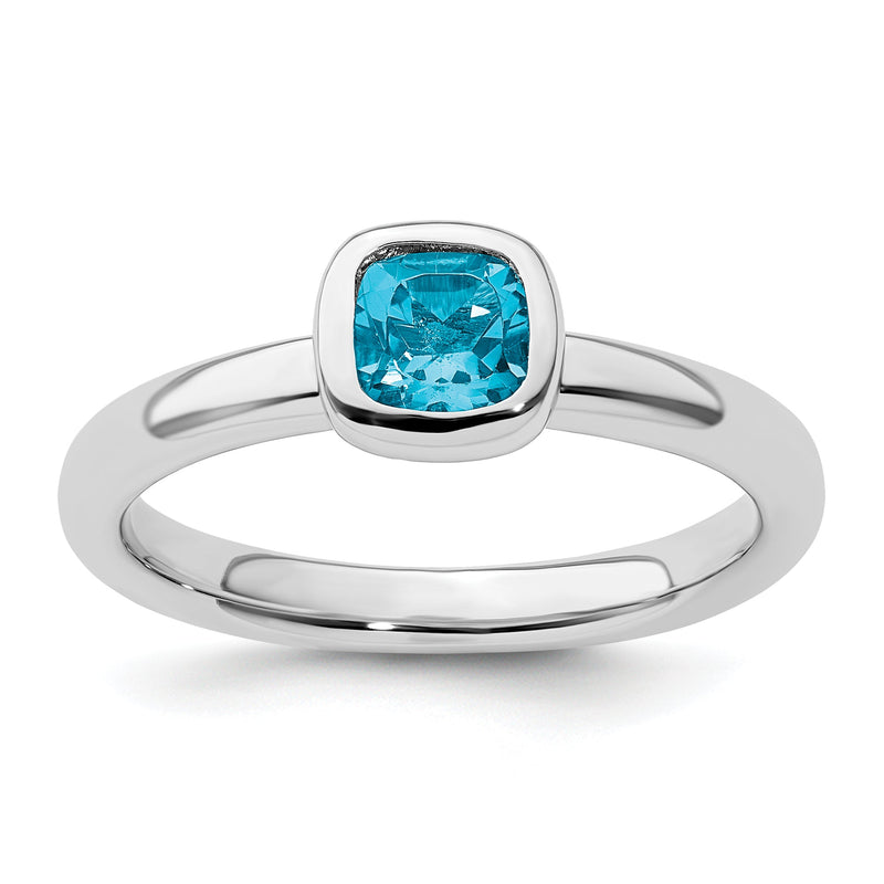 Sterlingsilber Stapelbar Expressions Kissen Schliff Blautopas Ring