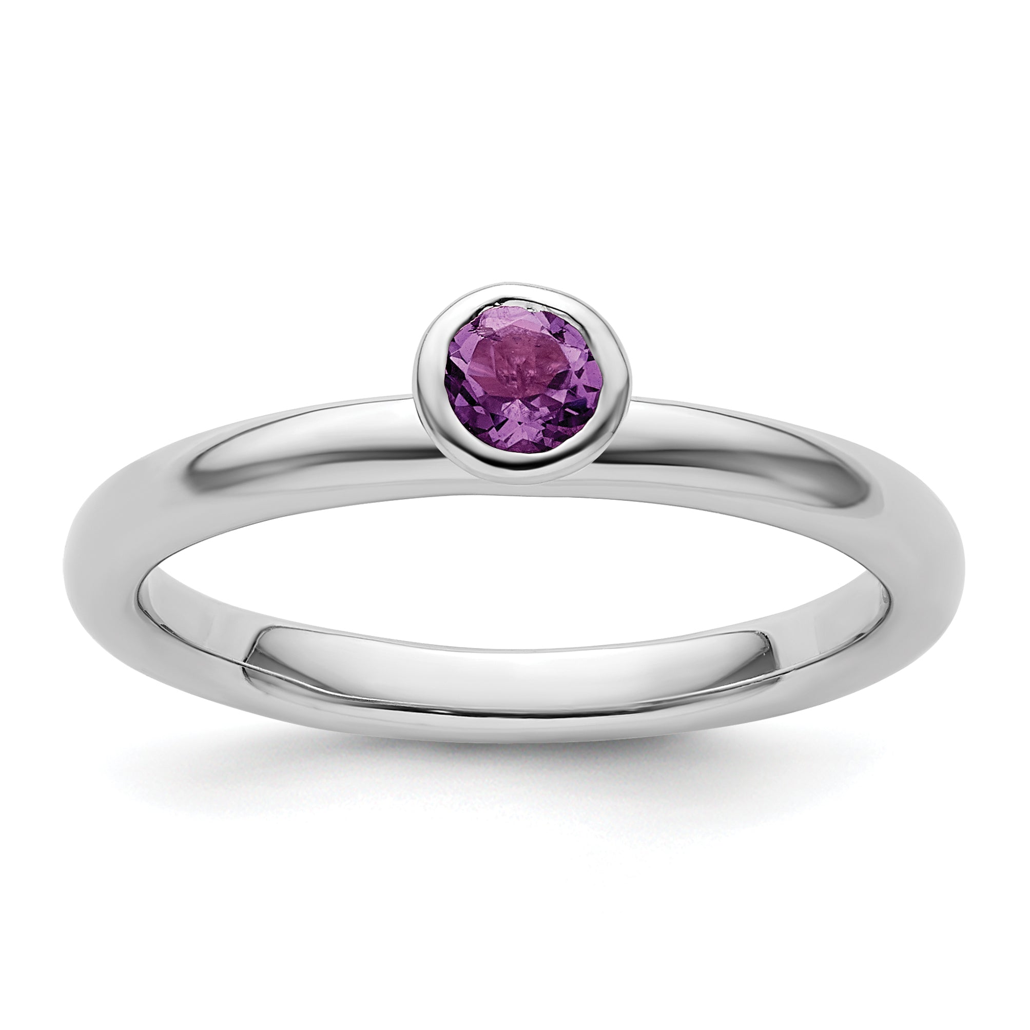 Sterlingsilber Stapelbar Expressions Hoch 4mm Rund Amethyst Ring