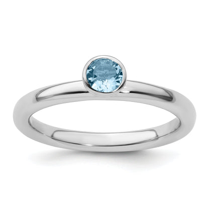 Sterlingsilber Stapelbar Expressions Hoch 4mm Rund Aquamarin Ring