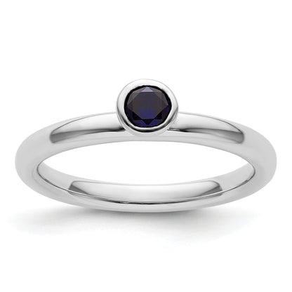 Sterlingsilber Stapelbar Expressions Hoch 4mm Rund Cr. Saphir Ring
