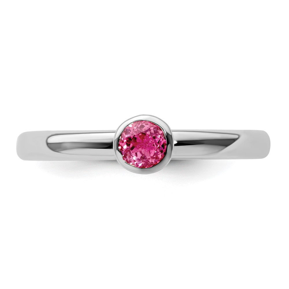 Sterlingsilber Ss Stapelbar Expressions Hoch 4mm Rund Rosa Turmalin Ring