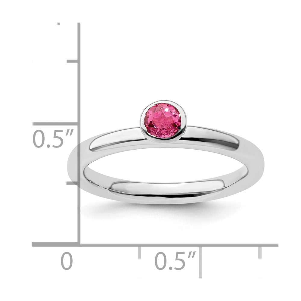 Sterlingsilber Ss Stapelbar Expressions Hoch 4mm Rund Rosa Turmalin Ring