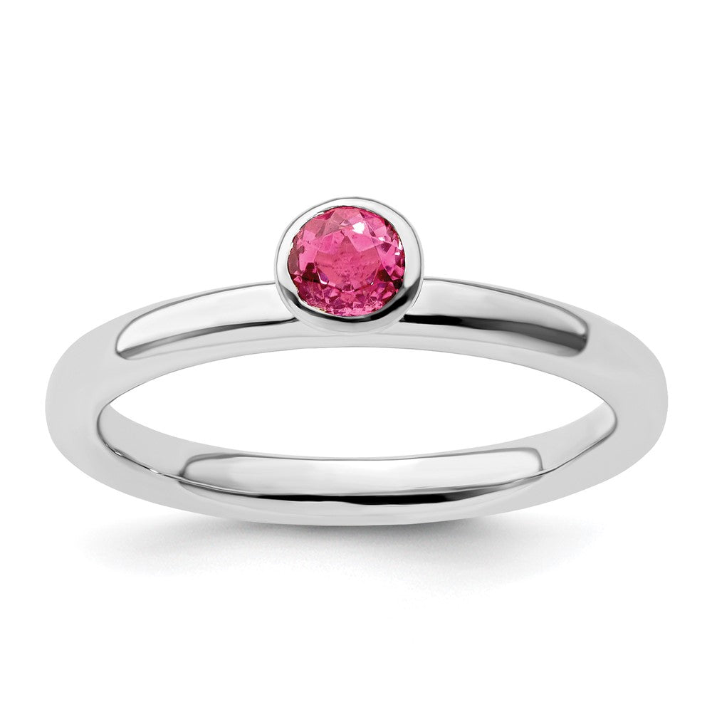 Sterlingsilber Ss Stapelbar Expressions Hoch 4mm Rund Rosa Turmalin Ring