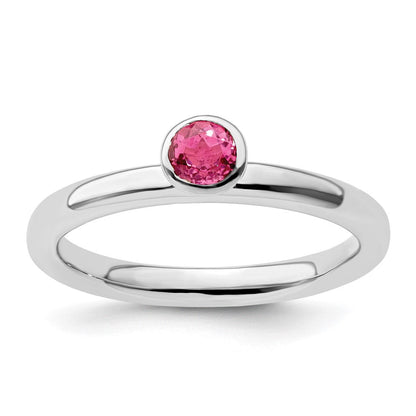 Sterlingsilber Ss Stapelbar Expressions Hoch 4mm Rund Rosa Turmalin Ring