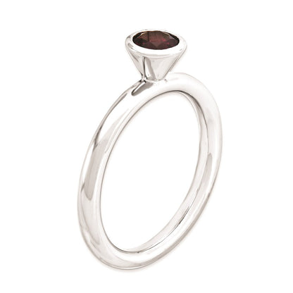 Sterlingsilber Stapelbar Expressions Hoch 5mm Rund Rhod. Granat Ring (size 5 Nur)
