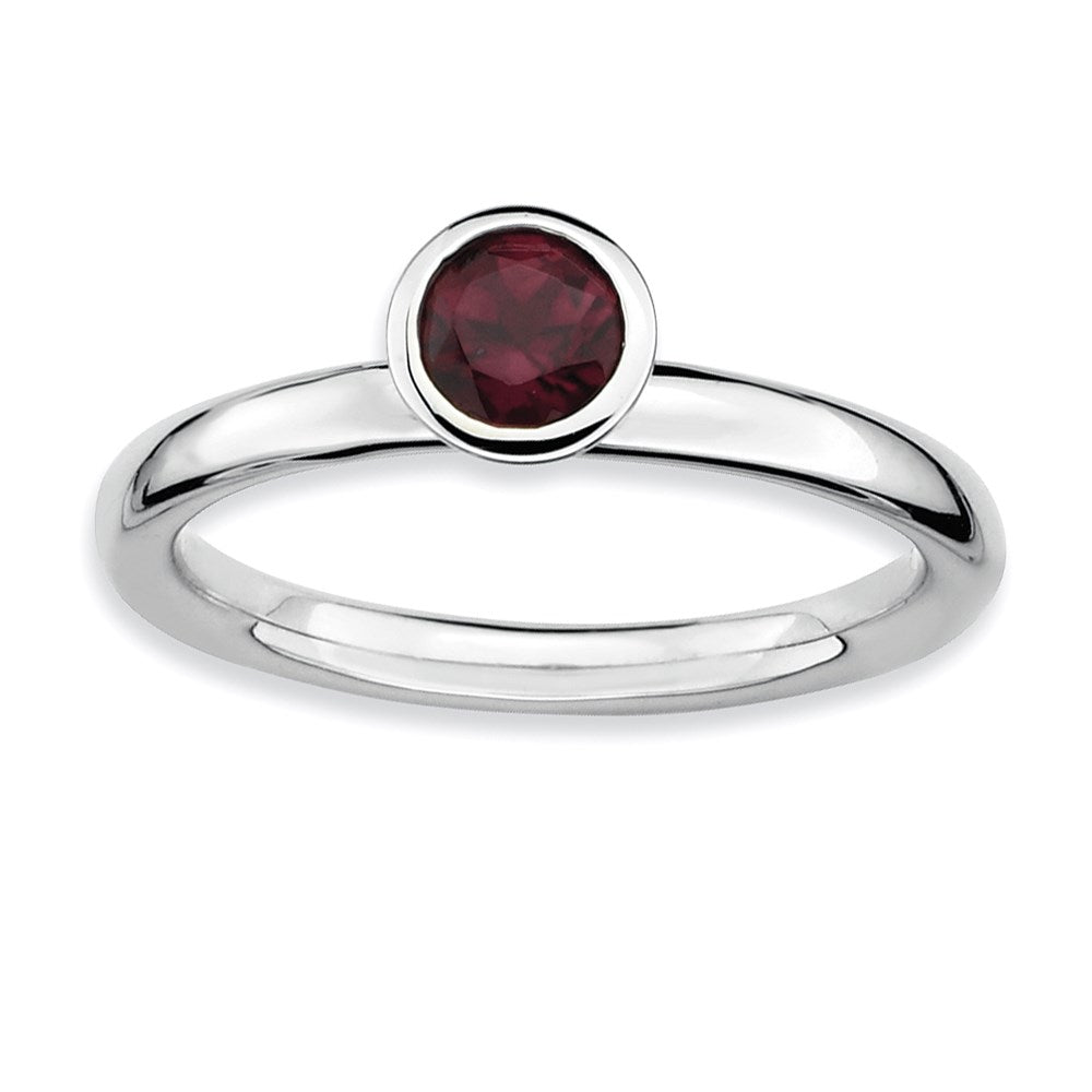 Sterlingsilber Stapelbar Expressions Hoch 5mm Rund Rhod. Granat Ring (size 5 Nur)