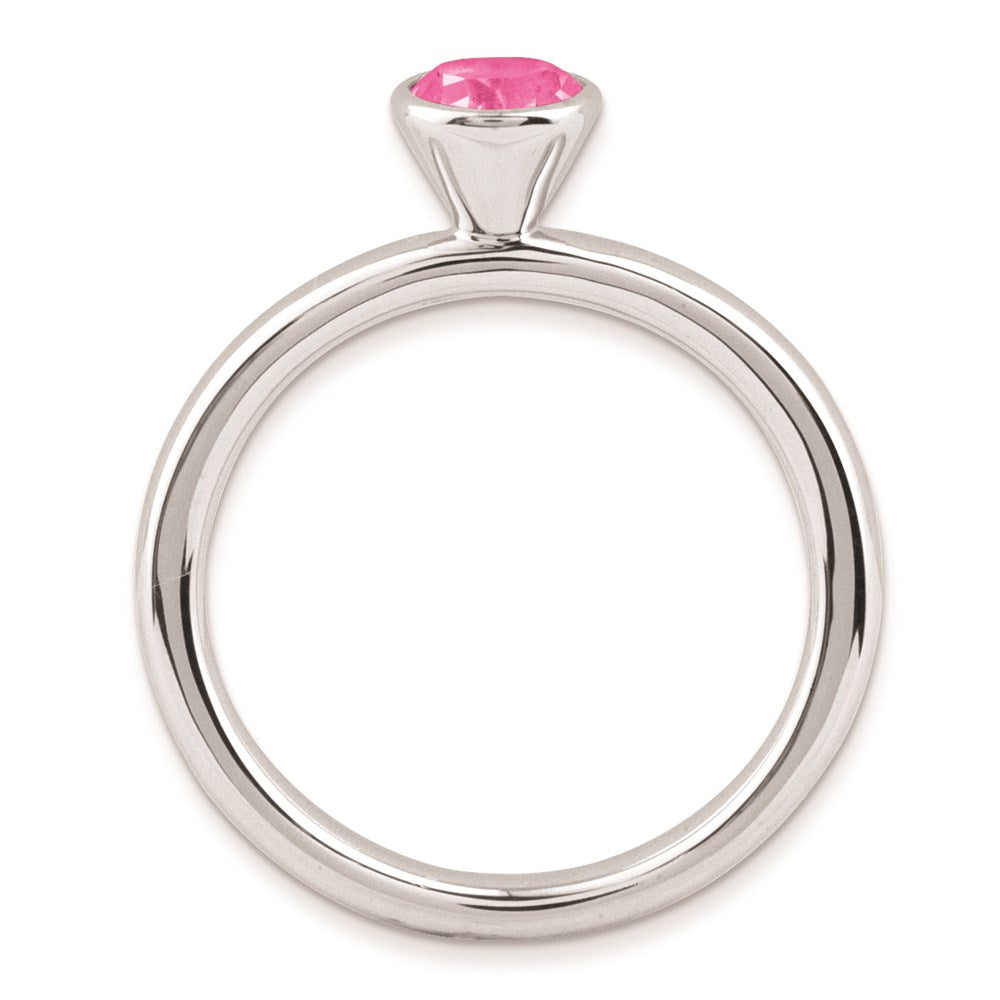 Sterlingsilber Ss Stapelbar Expressions Hoch 5mm Rund Rosa Turmalin Ring (size 5 Nur)