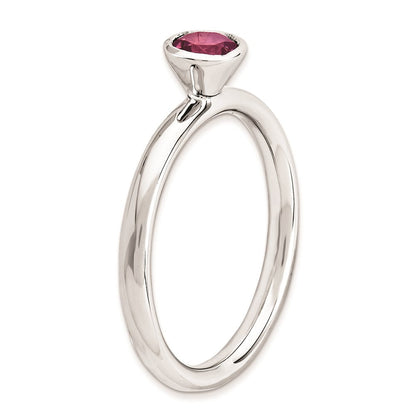 Sterlingsilber Ss Stapelbar Expressions Hoch 5mm Rund Rosa Turmalin Ring (size 5 Nur)