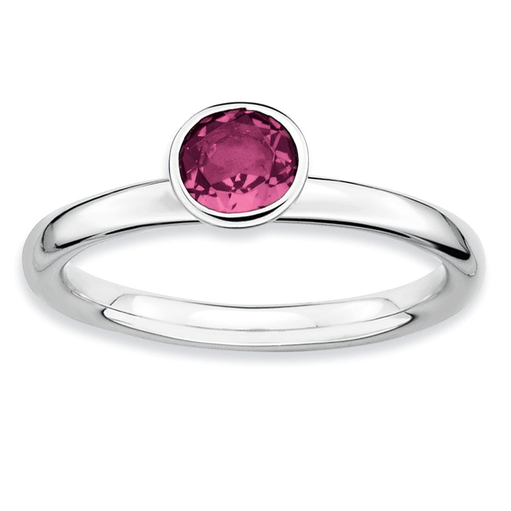 Sterlingsilber Ss Stapelbar Expressions Hoch 5mm Rund Rosa Turmalin Ring (size 5 Nur)