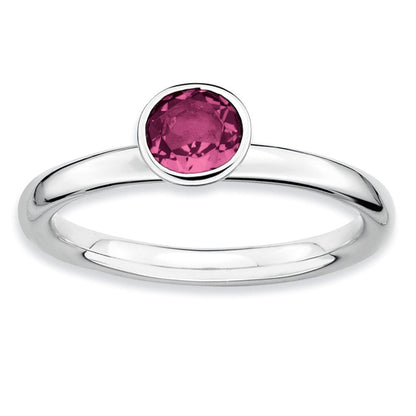 Sterlingsilber Ss Stapelbar Expressions Hoch 5mm Rund Rosa Turmalin Ring (size 5 Nur)