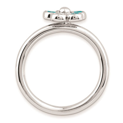 Sterlingsilber Stapelbar Expressions Blautopas Blume Ring (size 7 Nur)
